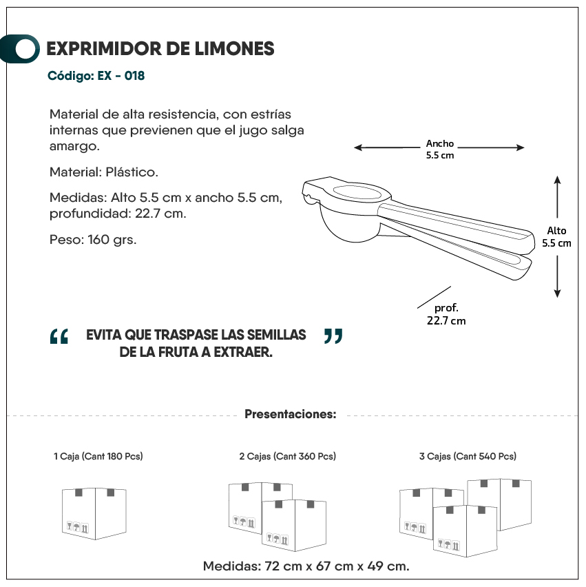 EXPRIMIDOR DE LIMONES PLASTICO SKU : 020-001-074